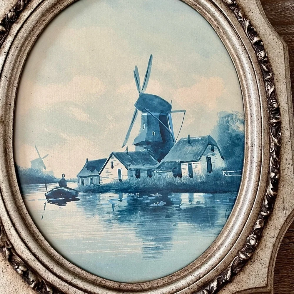 Elegant Gold Framed Windmill Art
